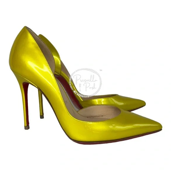 Christian Louboutin Cubiste Patent Leather Iriza Metallic Yellow Gold D’Orsay 36