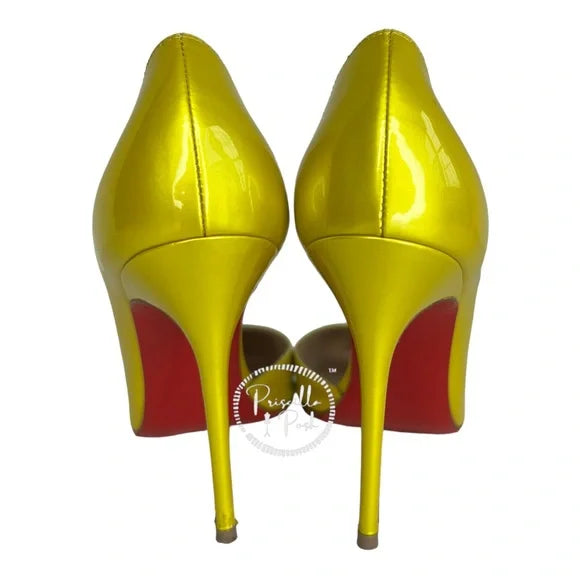 Christian Louboutin Cubiste Patent Leather Iriza Metallic Yellow Gold D’Orsay 36