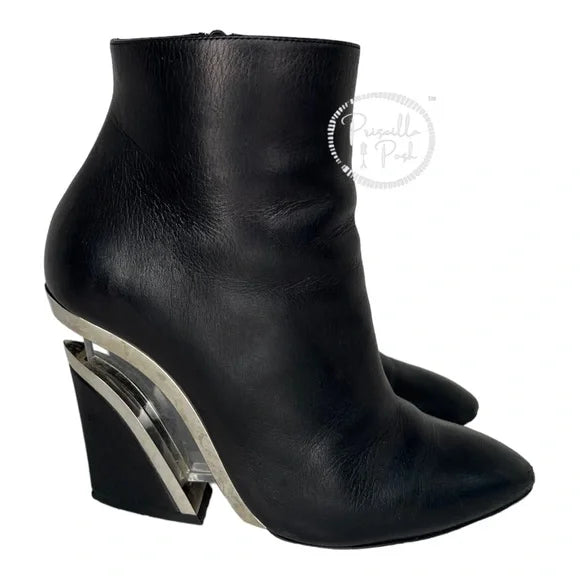 Christian Louboutin Black Leather Wedge Boots Bootie Women's Levitibootie 38