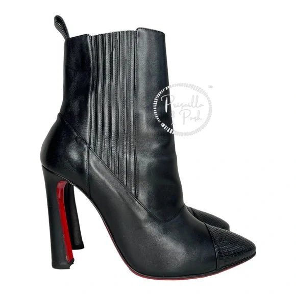 Christian Louboutin Me In The 90s Red Sole Booties, Black Leather Boots 38