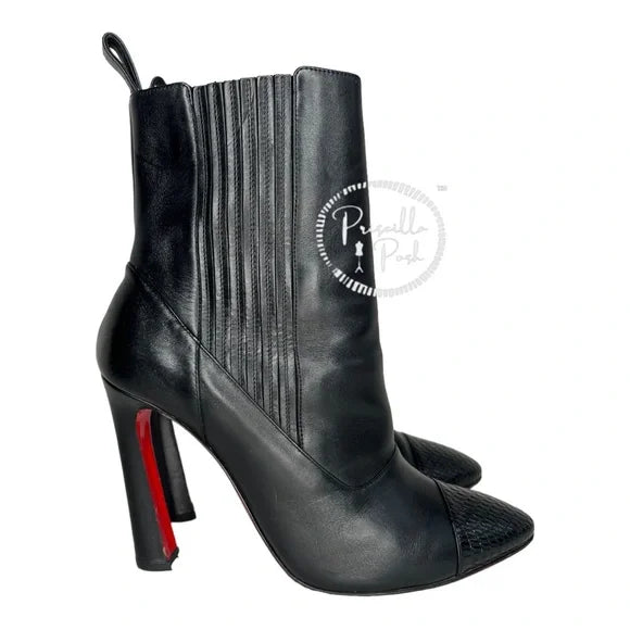 Christian Louboutin Me In The 90s Red Sole Booties, Black Leather Boots 38