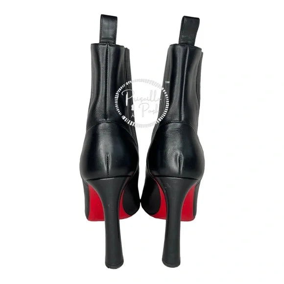 Christian Louboutin Me In The 90s Red Sole Booties, Black Leather Boots 38