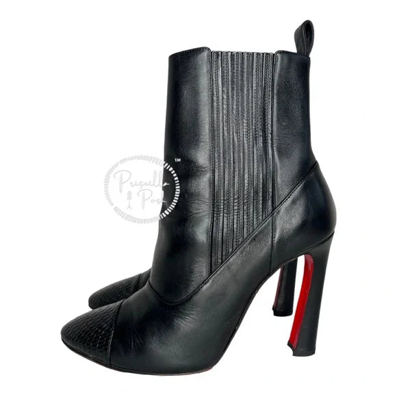 Christian Louboutin Me In The 90s Red Sole Booties, Black Leather Boots 38
