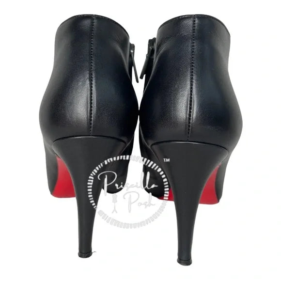 Christian Louboutin Black Leather Heeled Ankle Boots Booties 37