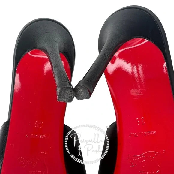 Christian Louboutin Black Leather Sandal Mule 100mm Napa Red Sole Slide Sandal 38
