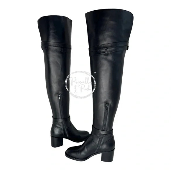 NEW Christian Louboutin Black Leather Karialta Over the Knee Boots Thigh High 36