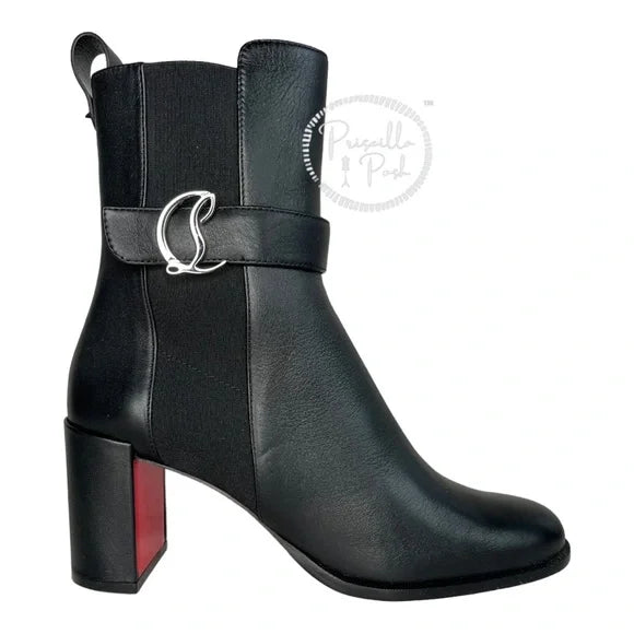 NEW Christian Louboutin CL chelsea 70 black leather booty boots square heel 40