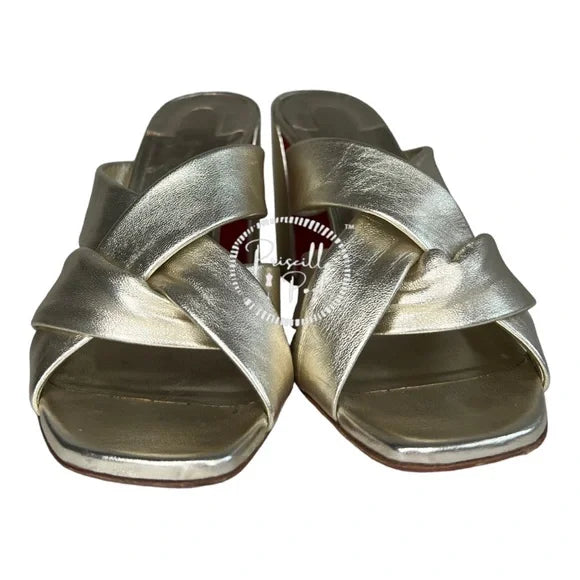 Christian Louboutin Dispo Club Leather Sandals 85 Silver Gold Metallic Heel 38