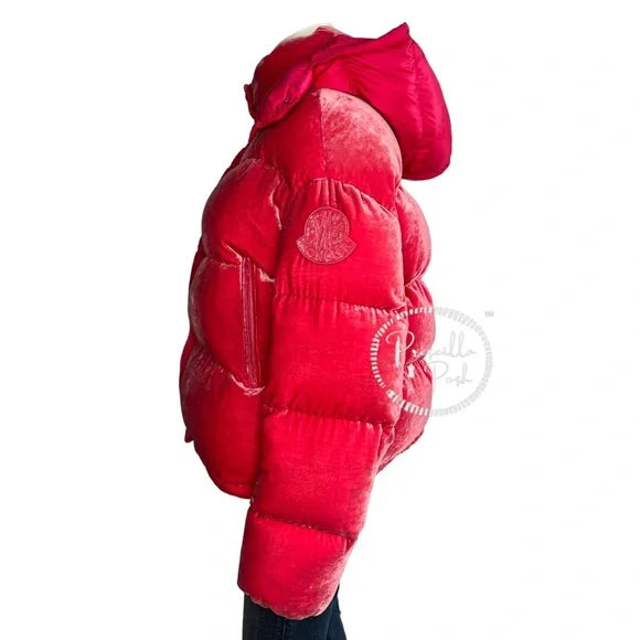 Moncler Hot Pink Velvet Quilted Down Puffer Jacket Goose Down Puffer Coat