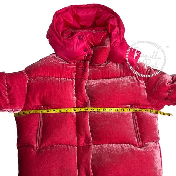Moncler Hot Pink Velvet Quilted Down Puffer Jacket Goose Down Puffer Coat