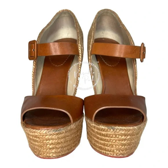 Christian Louboutin Praia 140 Espadrilles Wedges Camel Brown Platform Jute 39