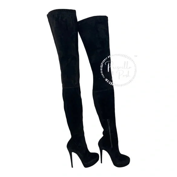 NEW Christian Louboutin Black Suede Gazolina Suede Over The Knee Boots 36.5