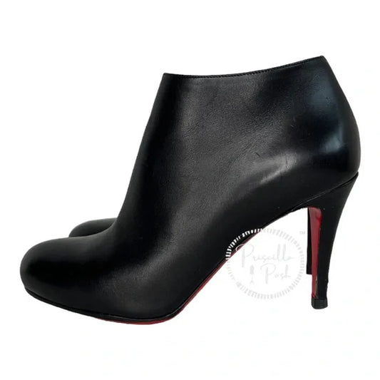 Christian Louboutin Black Leather Heeled Ankle Boots Booties 37 Rubber Sole