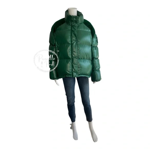 Moncler Green Puffer Jacket Quilted Puffer Coat Velvet Panel 4