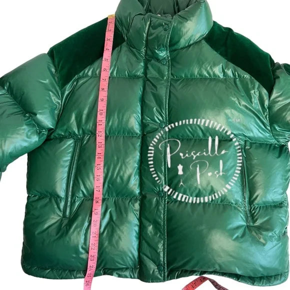 Moncler Green Puffer Jacket Quilted Puffer Coat Velvet Panel 4