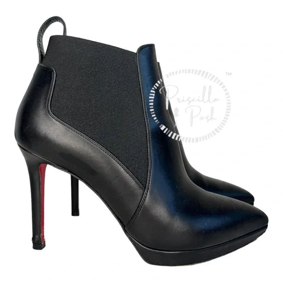 Christian Louboutin Black Leather Crochinetta 100 Ankle Boots Pointed Toe 37.5