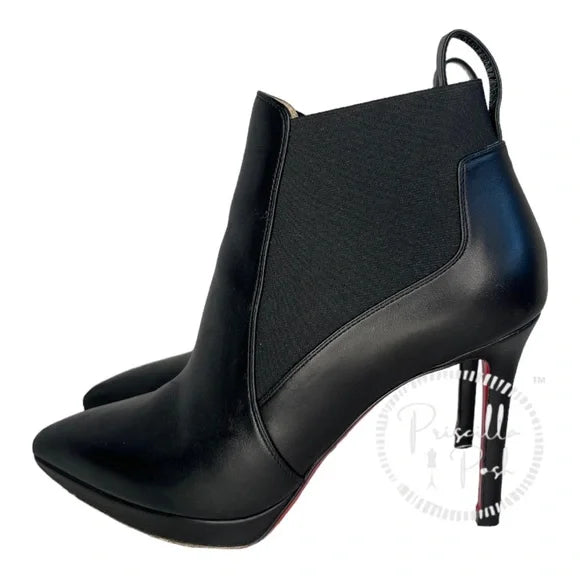 Christian Louboutin Black Leather Crochinetta 100 Ankle Boots Pointed Toe 37.5