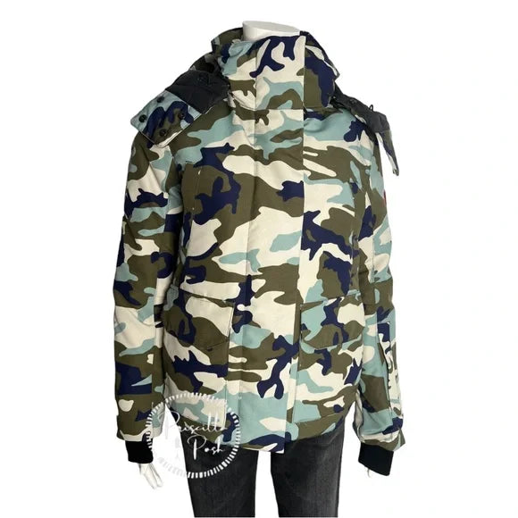 Canada Goose Blakely Camouflage-print Hooded Shell Down Jacket Camo Green Blue XS