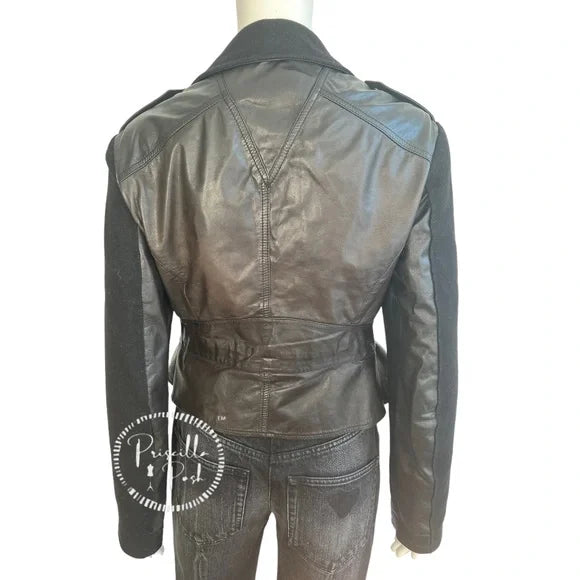 Alexander McQueen Black Leather Jacket Belted Waist Peplum Hem Moto Jacket Alexander McQueen