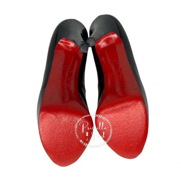 Christian Louboutin Black Patent Leather Peep Toe Platform Pumps Size 37.5