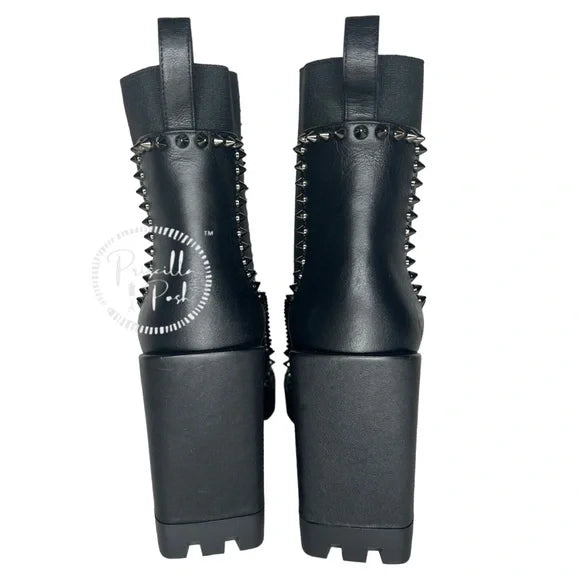 NEW Christian Louboutin Out Line Spike Lug Black Leather Combat Boots 39