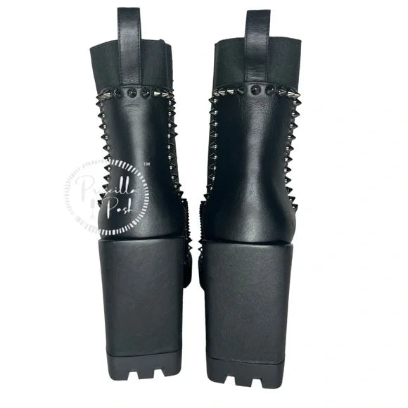 NEW Christian Louboutin Out Line Spike Lug Black Leather Combat Boots 39