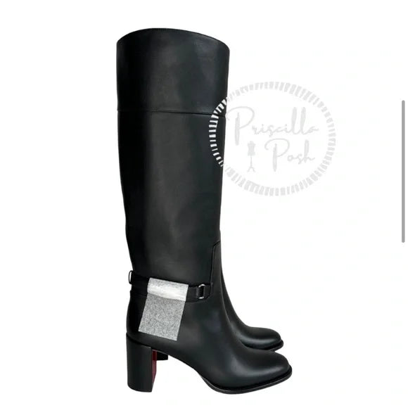 Christian Louboutin Black Lock 70 Leather Knee-high Boots Tall Block heel 39