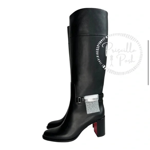 Christian Louboutin Black Lock 70 Leather Knee-high Boots Tall Block heel 39
