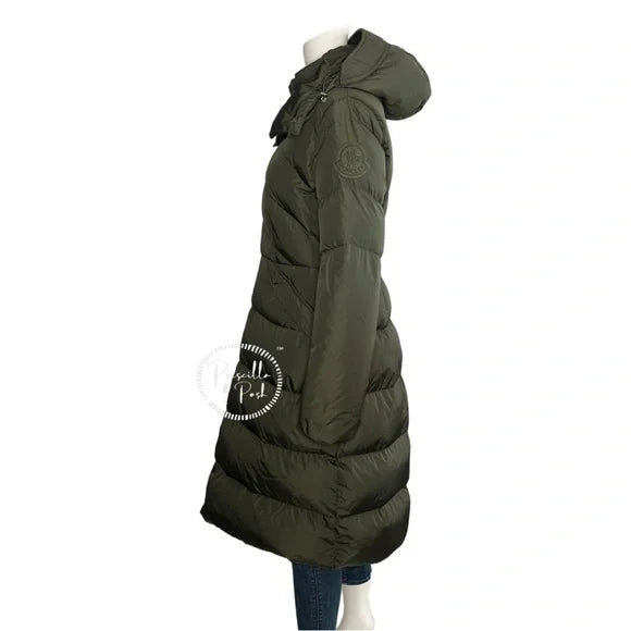 Moncler Agot Olive Green Extra Long Goose Down Quilted Puffer Jacket Parka Large