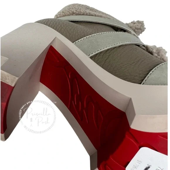 Christian Louboutin Pole Chic Shearling Red Sole Combat Booties 37