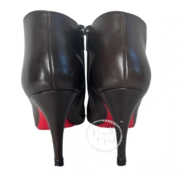 Christian Louboutin Brown Leather Heeled Ankle Boots Booties 35.5