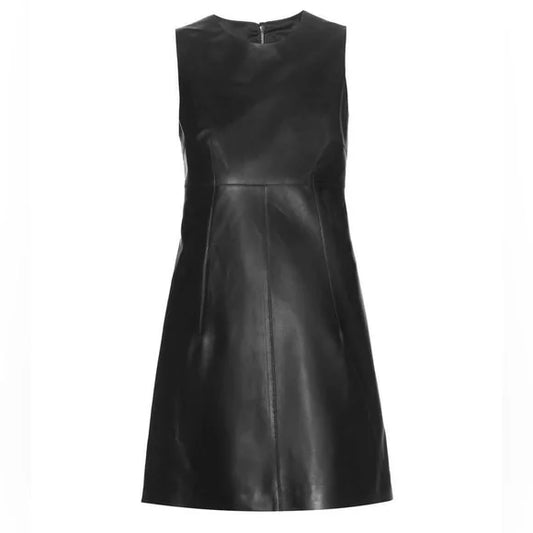 NWT Dolce and Gabbana Black Leather A-Line Mini Dress