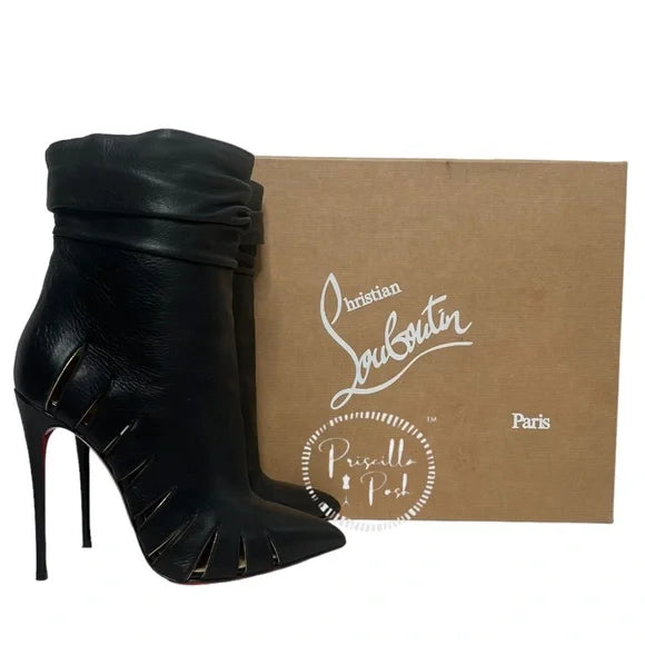 Christian Louboutin Calfskin Chiffon Fontabooty 120 Ankle Booties 38 Black