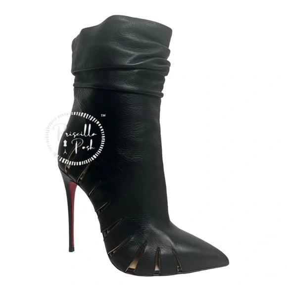 Christian Louboutin Calfskin Chiffon Fontabooty 120 Ankle Booties 38 Black