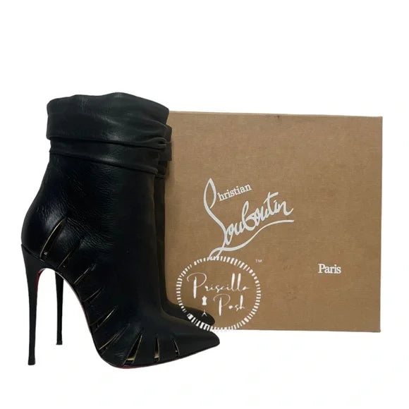 Christian Louboutin Calfskin Chiffon Fontabooty 120 Ankle Booties 38 Black