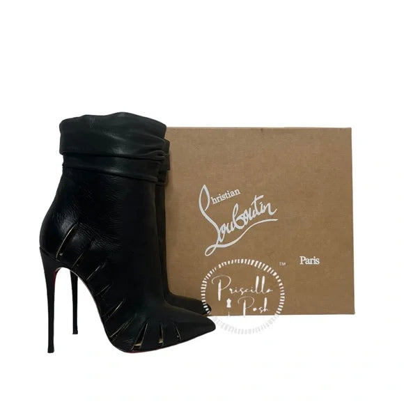 Christian Louboutin Calfskin Chiffon Fontabooty 120 Ankle Booties 38 Black