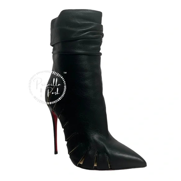 Christian Louboutin Calfskin Chiffon Fontabooty 120 Ankle Booties 38 Black