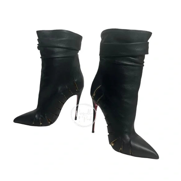 Christian Louboutin Calfskin Chiffon Fontabooty 120 Ankle Booties 38 Black