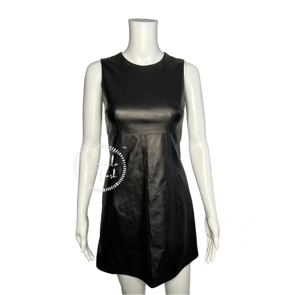 NWT Dolce and Gabbana Black Leather A-Line Mini Dress