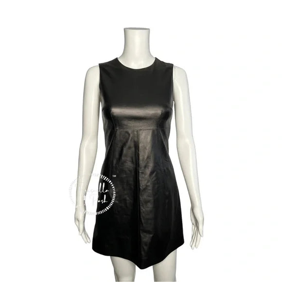 NWT Dolce and Gabbana Black Leather A-Line Mini Dress