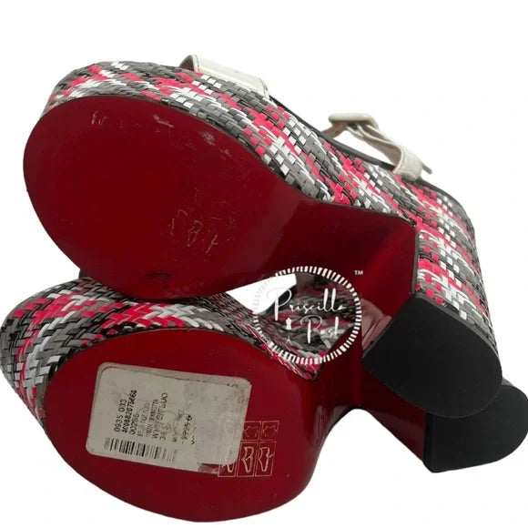 Christian Louboutin Bella Tige Woven Patent Platform Red Sole Sandal 36.5