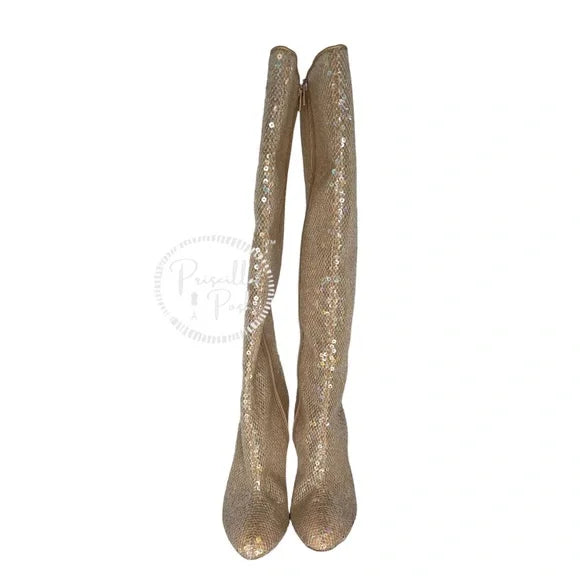 NWB Christian Louboutin Tennissina 100 Nude Sequin Boots 39