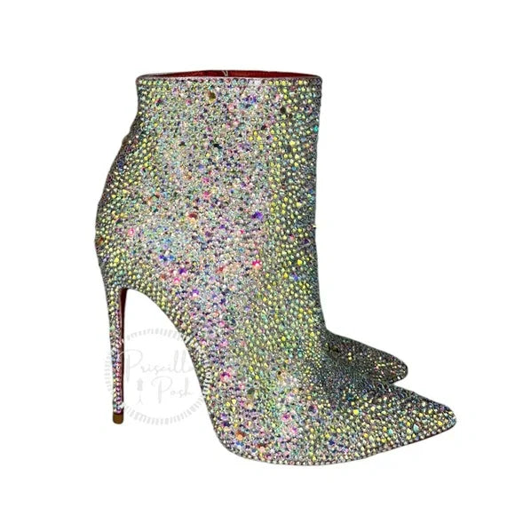 Christian Louboutin So Kate White Custom Strass Crystal Boots Booties Priscilla Posh