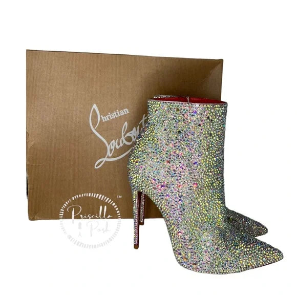 Christian Louboutin So Kate White Custom Strass Crystal Boots Booties Swarovski