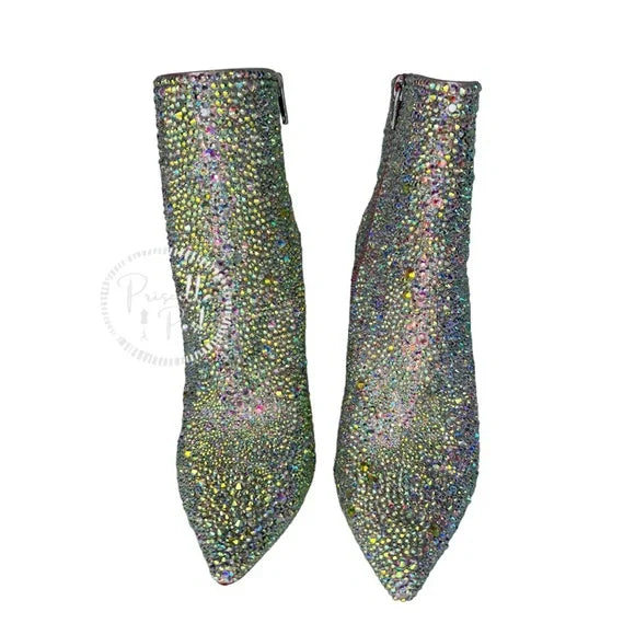 Christian Louboutin So Kate White Custom Strass Crystal Boots Booties Swarovski