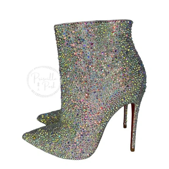 Christian Louboutin So Kate White Custom Strass Crystal Boots Booties Swarovski