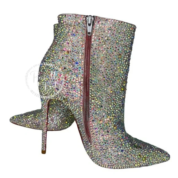 Christian Louboutin So Kate White Custom Strass Crystal Boots Booties Swarovski