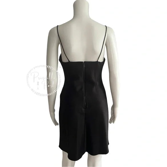 Alice and Olivia Harmony Mini Slip Dress Black Satin Cowl Neck