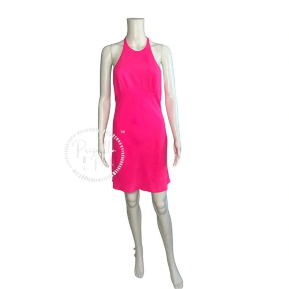 Amanda Uprichard Canaria Dress Pink Lacquer Hot Pink High Neck Halter Cocktail