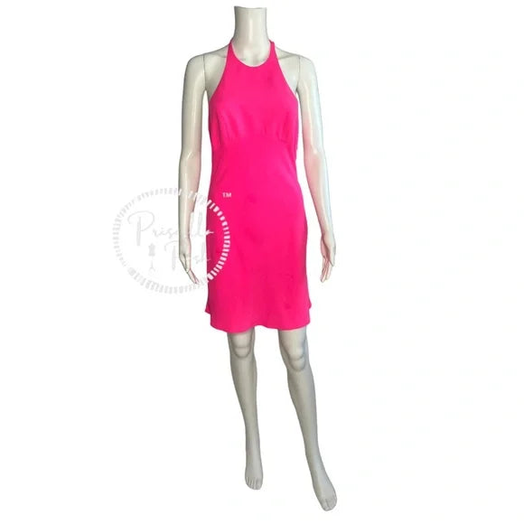 Amanda Uprichard Canaria Dress Pink Lacquer Hot Pink High Neck Halter Cocktail